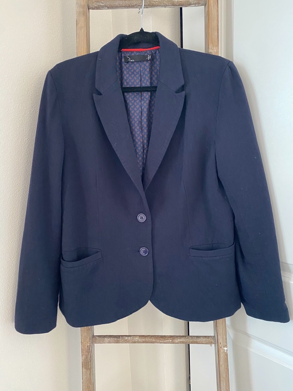 Noir Navy Blue Stretch Lined Blazer Size Large